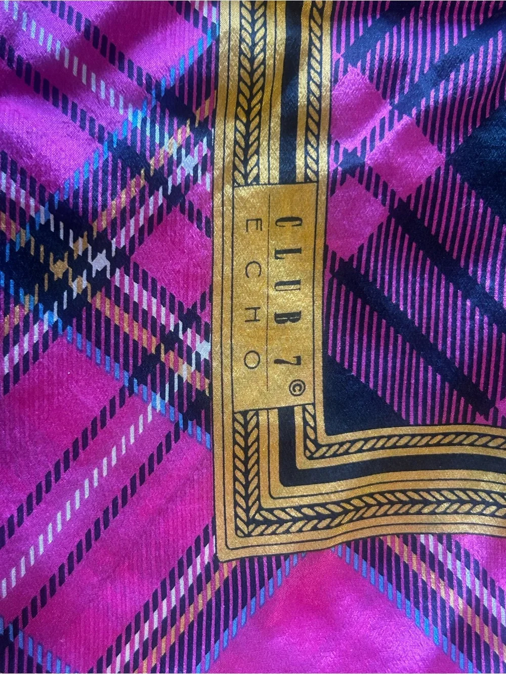 Vintage Echo Club 7 Plaid Silk Scarf